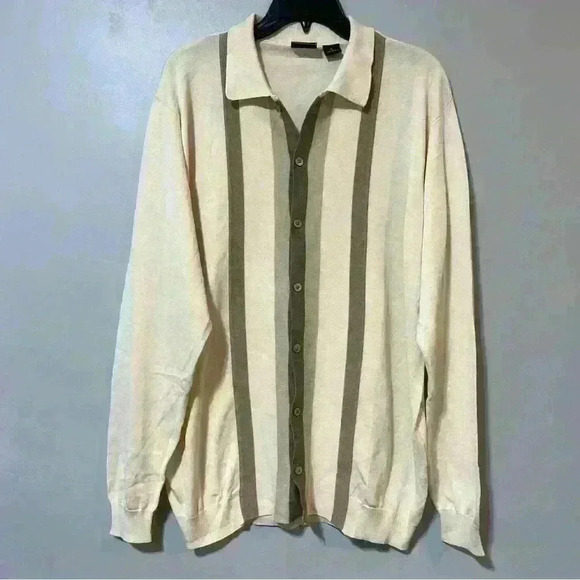 WfF men's retro style striped long sleeve button front open cardigan Silk XL New - Picture 1 of 8